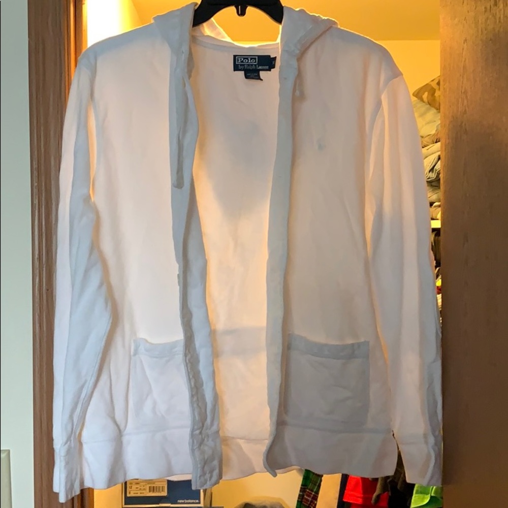 White Old School Polo button up hoody XL